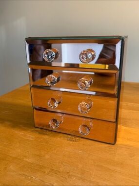 Beautify Mirrored Rose Gold Glass Jewelry Box 4 Drawers